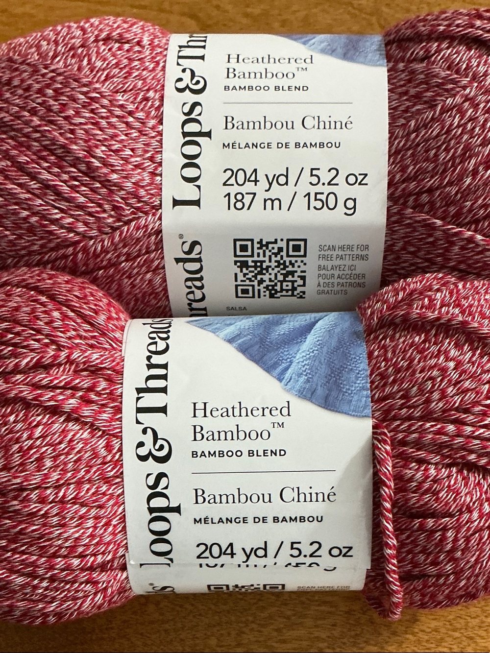 Loops & Threads Heathered Bamboo Yarn - Raspberry/White Blend - Picture 2 of 5